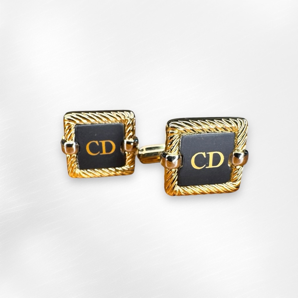 Christian Dior Vintage Cufflinks and Tie Bar / Money Clip Gold Silver & Black - Picture 5 of 14